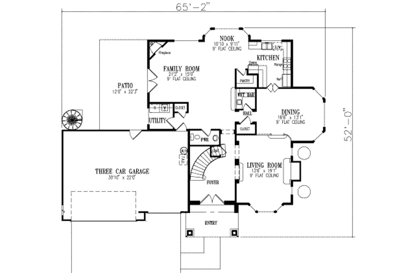 Dream House Plan - Floor Plan - Main Floor for Mediterranean House Plan #1-636 - 4 bed, 3.5 bath