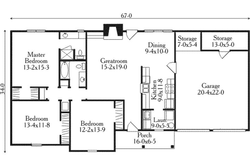Home Plan - Floor Plan - Main Floor for Ranch House Plan #406-145 - 3 bed, 2 bath