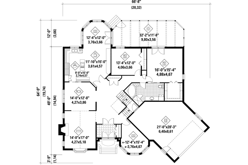 Architectural House Design - Floor Plan - Main Floor for European House Plan #25-4695 - 2 bed, 2 bath
