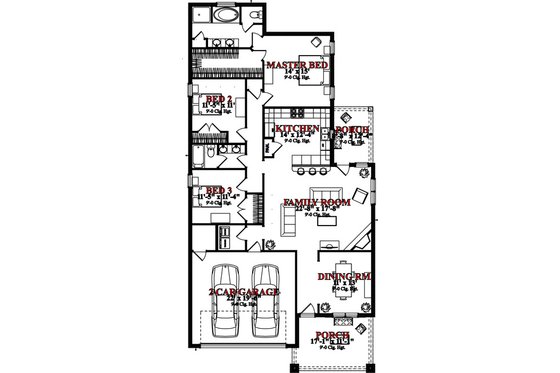 Floor Plan - Main Floor for Bungalow House Plan #63-305 - 3 bed, 2 bath