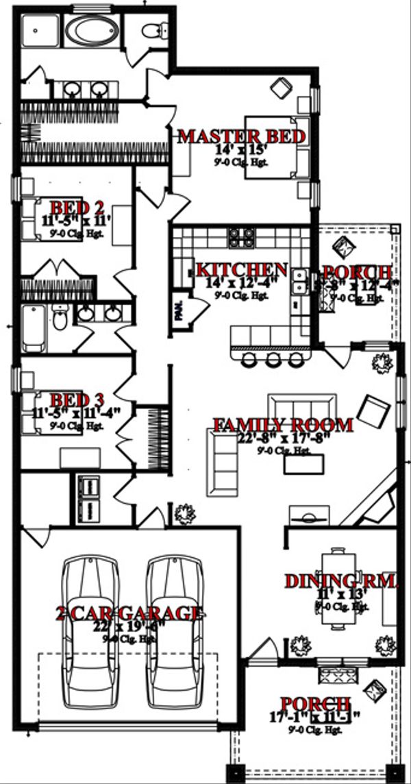 Bungalow Floor Plan - Main Floor Plan #63-305