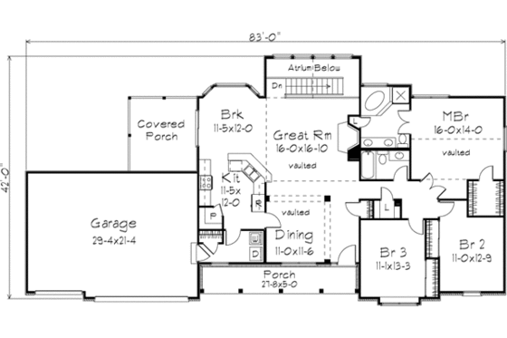 Floor Plan - Main Floor for Country House Plan #57-131 - 3 bed, 2 bath