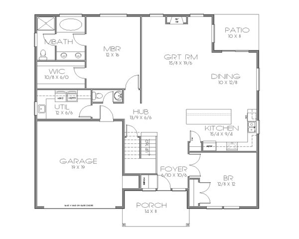 Floor Plan - Main Floor for Cottage House Plan #423-76 - 4 bed, 2.5 bath