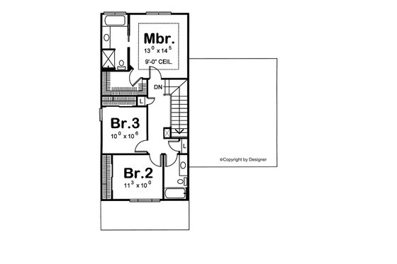 Floor Plan - Upper Floor for Craftsman House Plan #20-1219 - 3 bed, 2.5 bath