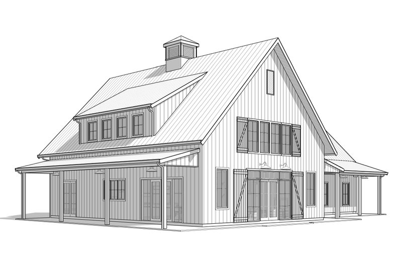 Home Plan - Exterior - Front Elevation 3 for Barndominium House Plan #1114-56 - 4 bed, 3 bath