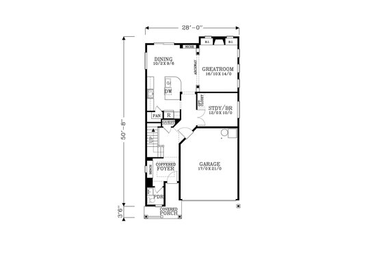 Floor Plan - Main Floor for Craftsman House Plan #53-477 - 5 bed, 2.5 bath