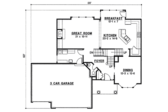 Floor Plan - Main Floor for Traditional House Plan #67-803 - 4 bed, 3 bath