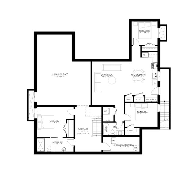 Home Plan - Traditional Floor Plan - Lower Floor Plan #1114-94