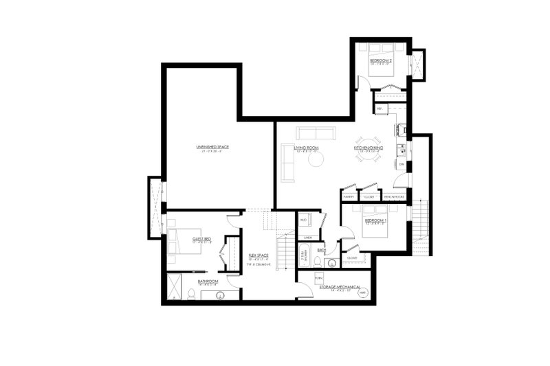 House Blueprint - Floor Plan - Lower Floor for Traditional House Plan #1114-94 - 4 bed, 3.5 bath