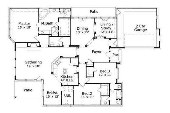 Floor Plan - Main Floor for Traditional House Plan #411-227 - 3 bed, 2 bath
