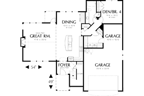 Floor Plan - Main Floor for Craftsman House Plan #48-390 - 3 bed, 3 bath
