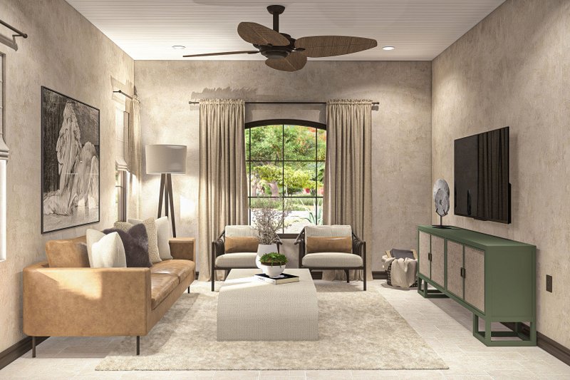 Architectural House Design - Interior - Family Room for Adobe / Southwestern House Plan #455-449 - 1 bed, 1 bath