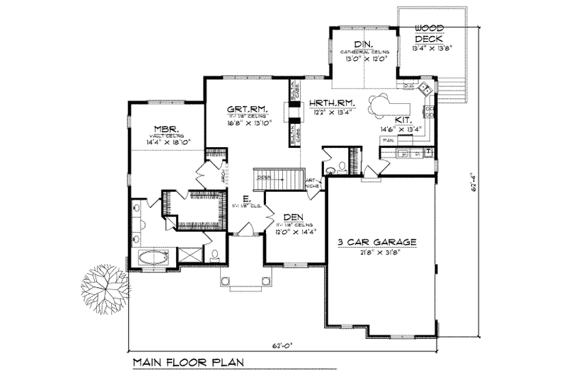 Home Plan - Floor Plan - Main Floor for Traditional House Plan #70-279 - 4 bed, 2.5 bath