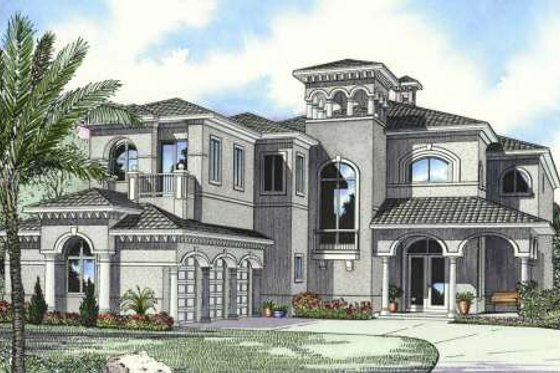 Exterior - Front Elevation for Mediterranean House Plan #420-181 - 5 bed, 6.5 bath