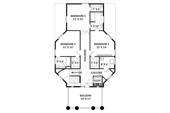 Floor Plan - Upper Floor for Classical House Plan #119-343 - 4 bed, 3.5 bath