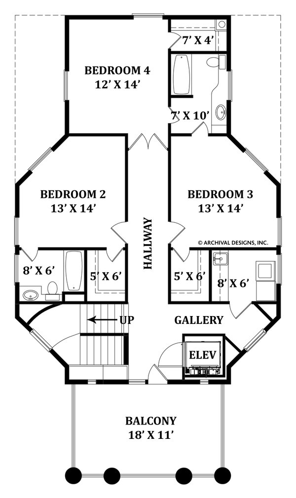 Classical Floor Plan - Upper Floor Plan #119-343