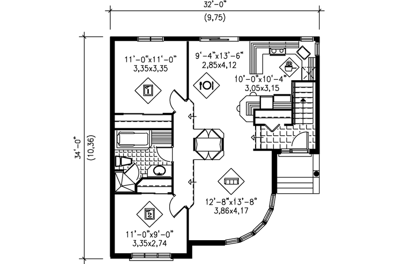 House Plan Design - Floor Plan - Main Floor for Contemporary House Plan #25-320 - 2 bed, 1 bath