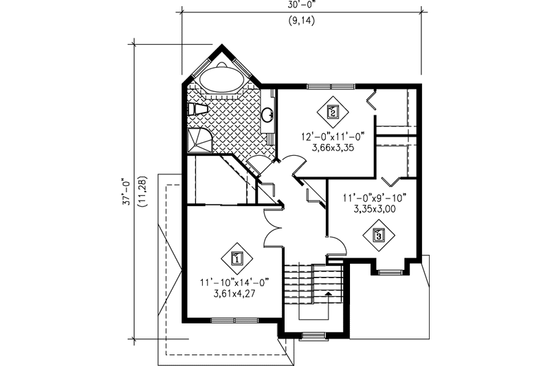 Architectural House Design - Floor Plan - Upper Floor for European House Plan #25-2050 - 3 bed, 1.5 bath