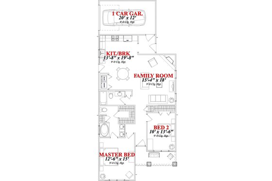 Floor Plan - Main Floor for Bungalow House Plan #63-246 - 2 bed, 2 bath