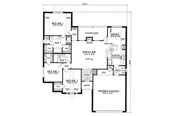 Floor Plan - Main Floor for Southern House Plan #42-237 - 3 bed, 2 bath