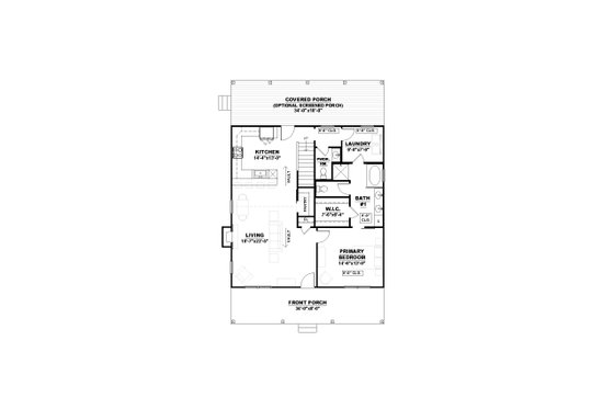 Floor Plan - Main Floor for Farmhouse House Plan #1117-13 - 2 bed, 2.5 bath