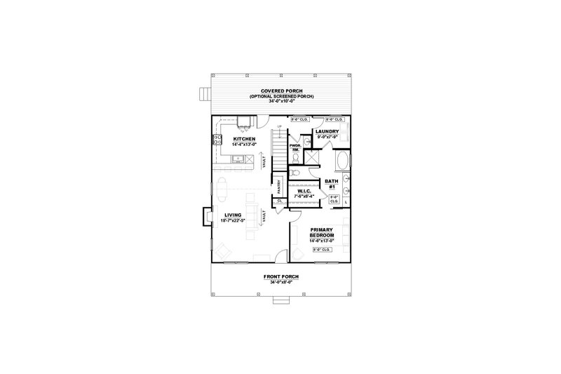 House Plan Design - Floor Plan - Main Floor for Farmhouse House Plan #1117-13 - 2 bed, 2.5 bath