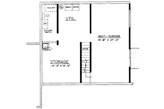 Floor Plan - Lower Floor for Ranch House Plan #303-452 - 3 bed, 1 bath