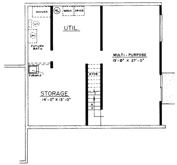 Floor Plan - Lower Floor for Ranch House Plan #303-452 - 3 bed, 1 bath