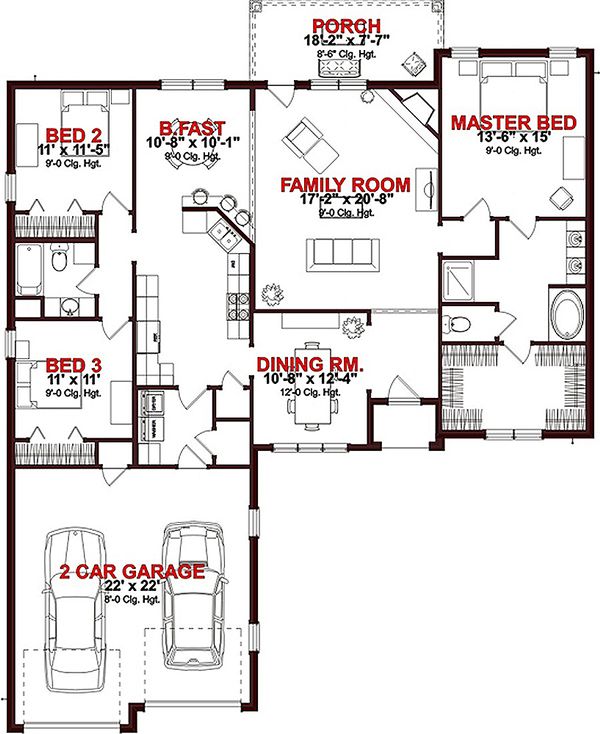 House Design - Ranch Floor Plan - Main Floor Plan #63-259