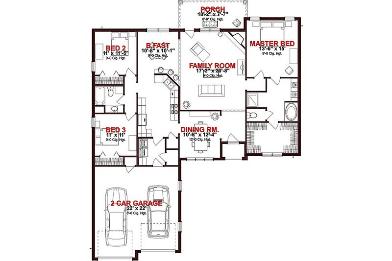 Home Plan - Floor Plan - Main Floor for Ranch House Plan #63-259 - 3 bed, 2 bath
