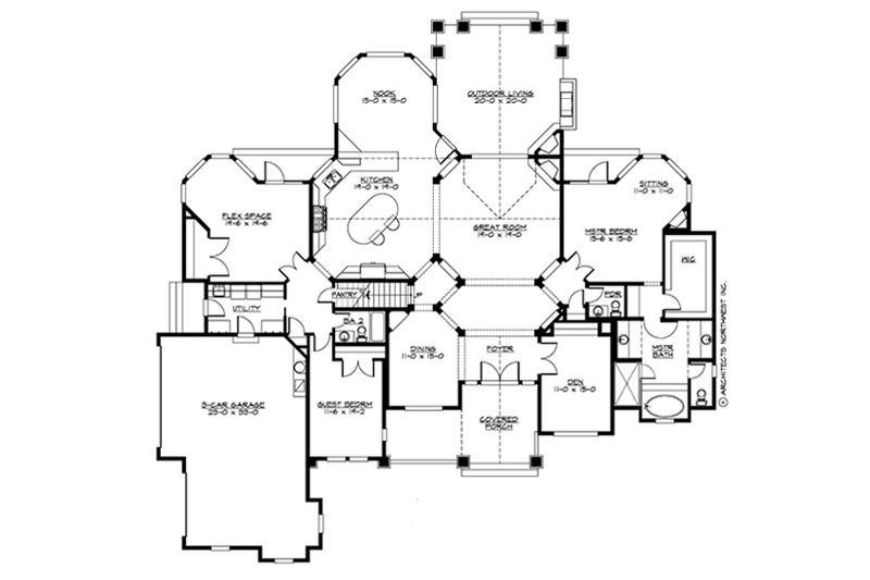 Architectural House Design - Floor Plan - Main Floor for Craftsman House Plan #132-208 - 3 bed, 3.5 bath