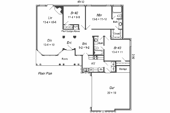 Floor Plan - Main Floor for Traditional House Plan #329-175 - 3 bed, 2 bath