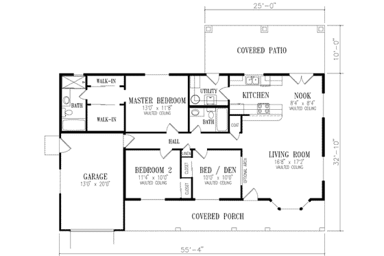 Floor Plan - Main Floor for Adobe / Southwestern House Plan #1-223 - 3 bed, 2 bath