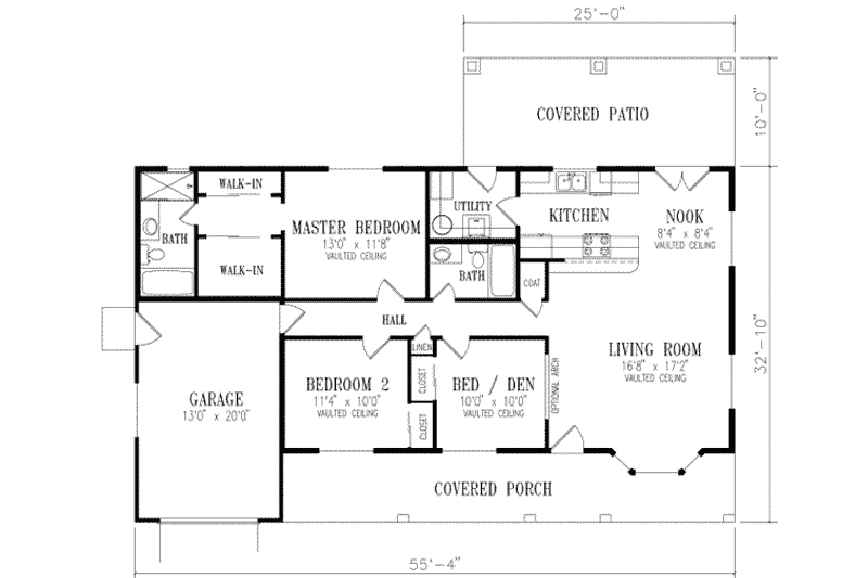Home Plan - Floor Plan - Main Floor for Adobe / Southwestern House Plan #1-223 - 3 bed, 2 bath