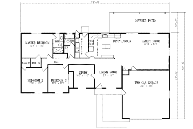 House Design - Floor Plan - Main Floor for Ranch House Plan #1-406 - 4 bed, 2 bath