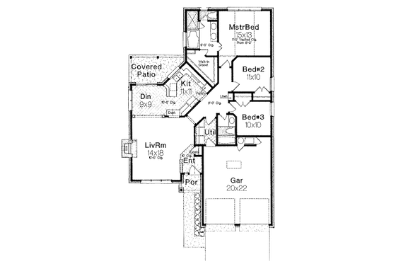 Floor Plan - Main Floor for Traditional House Plan #310-139 - 3 bed, 2 bath