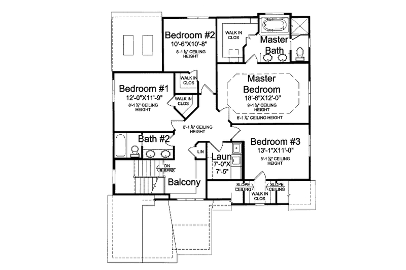 House Blueprint - Floor Plan - Upper Floor for Cottage House Plan #46-505 - 4 bed, 2.5 bath