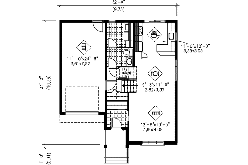 Architectural House Design - Floor Plan - Main Floor for Traditional House Plan #25-315 - 2 bed, 2 bath
