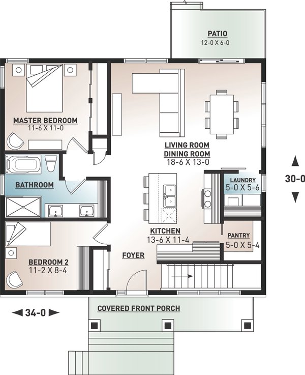 House Blueprint - Bungalow Floor Plan - Main Floor Plan #23-2812