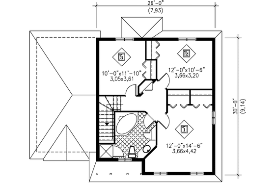 Floor Plan - Upper Floor for Country House Plan #25-2023 - 3 bed, 1.5 bath
