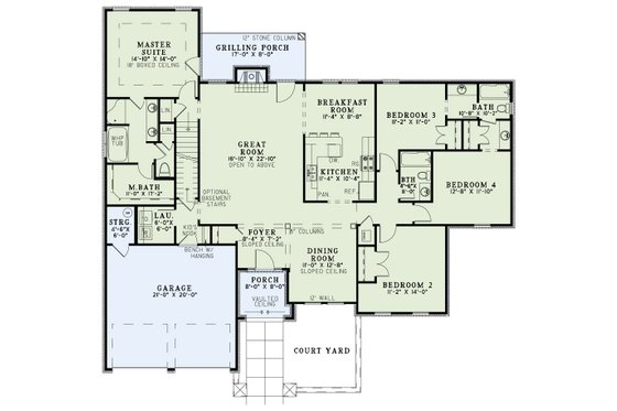 Floor Plan - Main Floor for Mediterranean House Plan #17-2927 - 4 bed, 2.5 bath