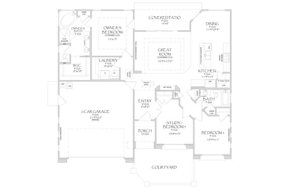 Floor Plan - Main Floor for Adobe / Southwestern House Plan #24-218 - 3 bed, 2 bath