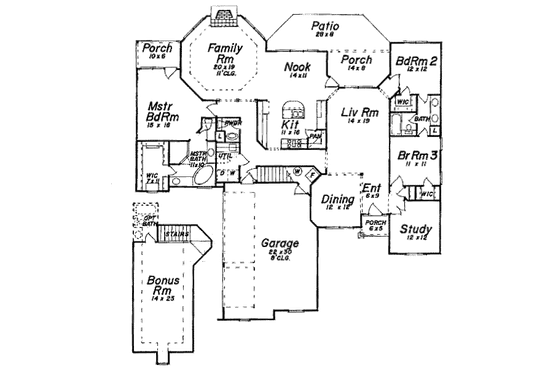 Floor Plan - Main Floor for European House Plan #52-121 - 3 bed, 2.5 bath