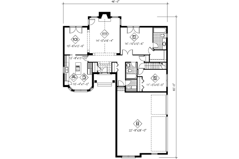 Architectural House Design - Floor Plan - Main Floor for European House Plan #25-4110 - 2 bed, 2 bath