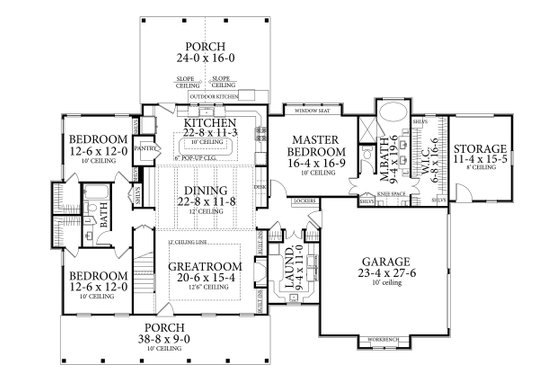 Floor Plan - Main Floor for Farmhouse House Plan #406-9653 - 3 bed, 2 bath