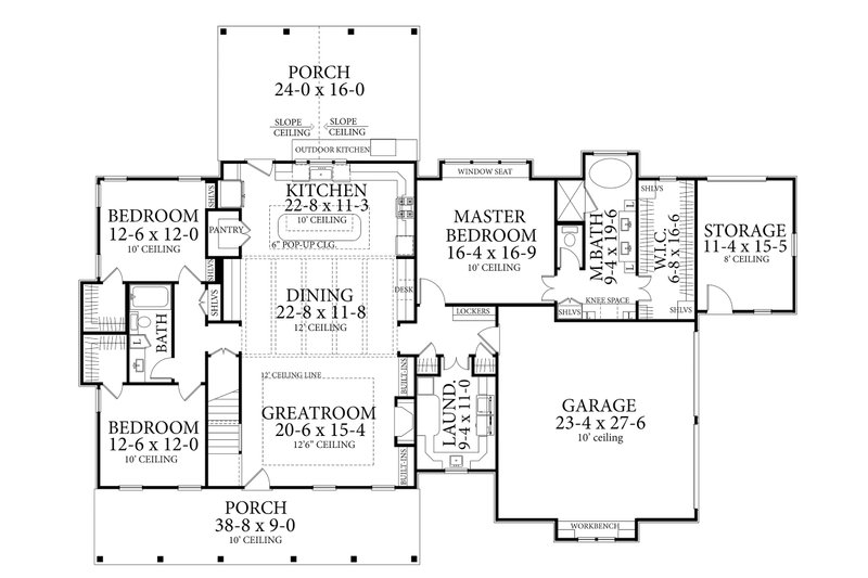 Dream House Plan - Floor Plan - Main Floor for Farmhouse House Plan #406-9653 - 3 bed, 2 bath