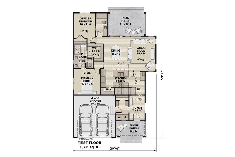 Architectural House Design - Floor Plan - Main Floor for Bungalow House Plan #51-1296 - 4 bed, 4 bath