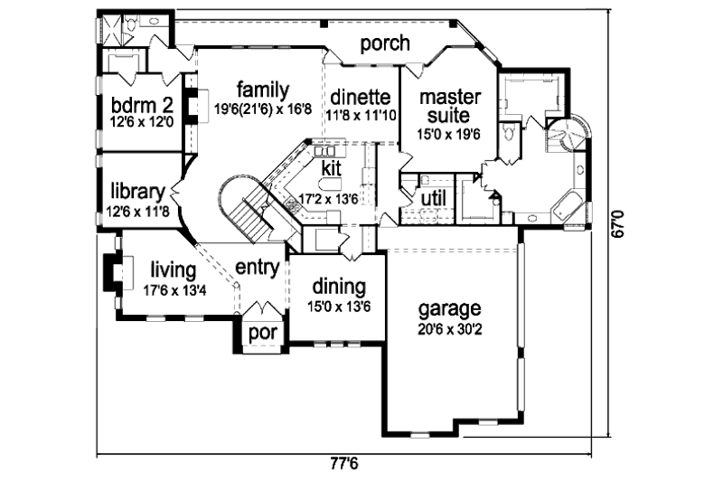 Home Plan - Floor Plan - Main Floor for European House Plan #84-425 - 4 bed, 4 bath