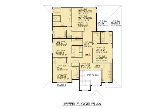 Floor Plan - Upper Floor for Contemporary House Plan #1066-283 - 6 bed, 6.5 bath