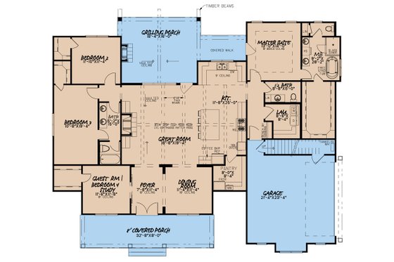 Floor Plan - Main Floor for Craftsman House Plan #923-175 - 4 bed, 2.5 bath